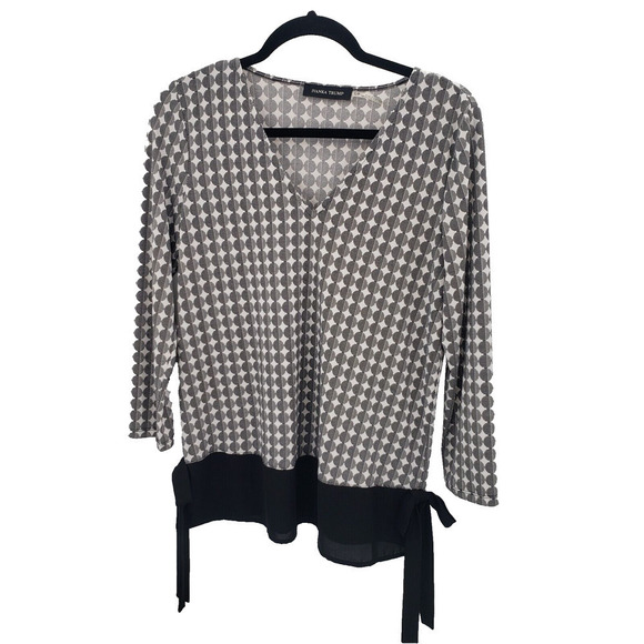 Ivanka Trump Geometric Print Slinky Knit Top Womens Small Black White Circles - Picture 1 of 13